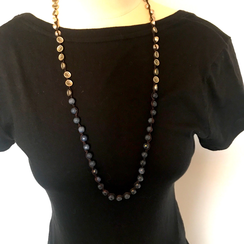 Blue and silver beaded necklace